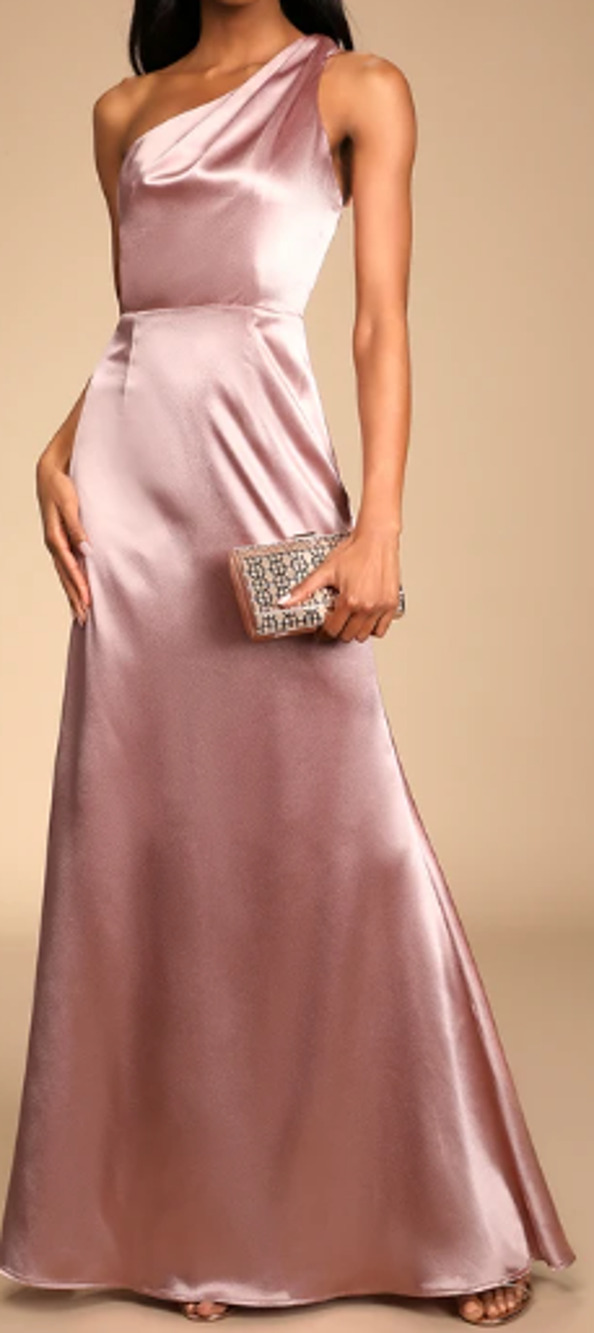 LULU'S SZ M Pink On the Guest List Mauve One-Shoulder Neck Maxi Dress NEW B41
